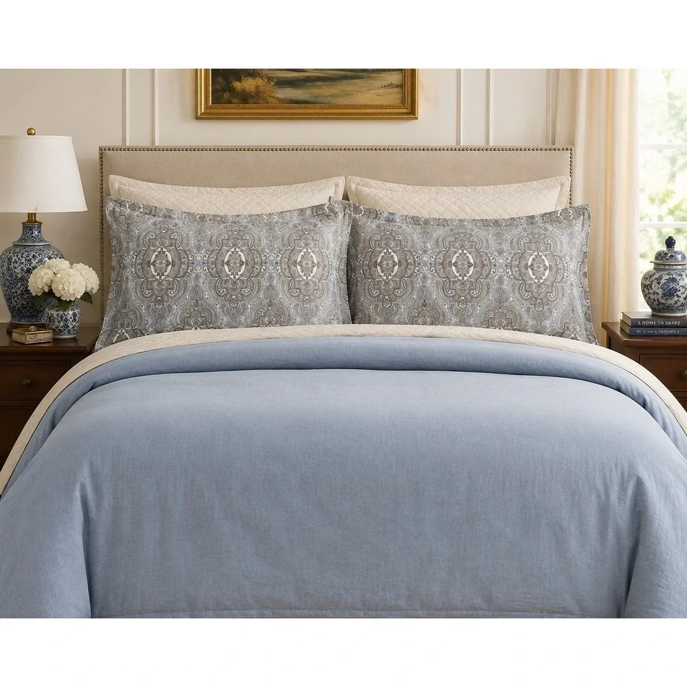 Vtg Ralph Lauren Colchester Paisley Blue King Pillow Shams Medallion Set of 2